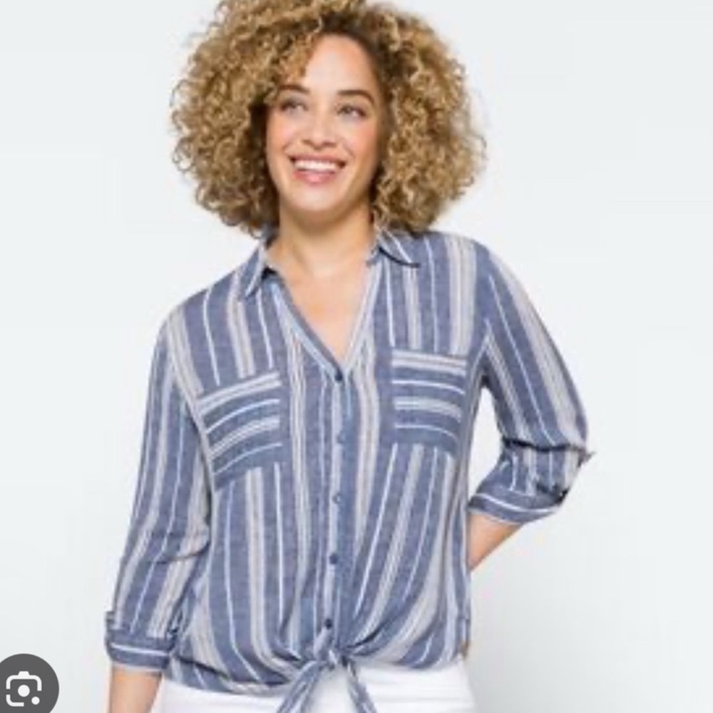 Navy and White Striped Button Down Shirt